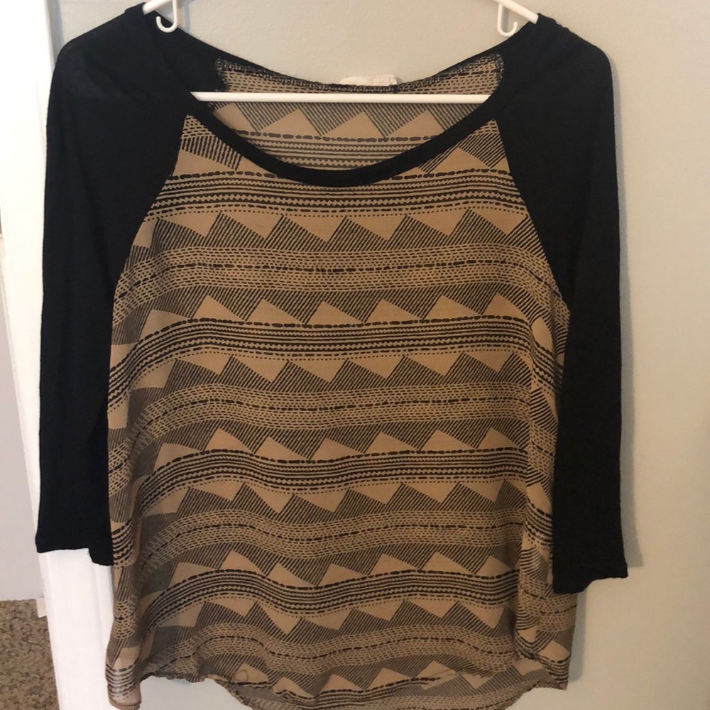 Nordstrom tan and black Aztec pattern shirt
